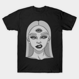 The young lady with three eyes - Drawing - B&W T-Shirt